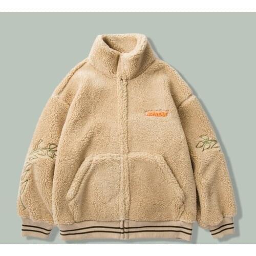 Harajuku Retro Embroidery Polar Fleece Parka Men Winter Thicken Keep Warm Plain Parkas Hip Hop Streetwear Couple Oversized Coats