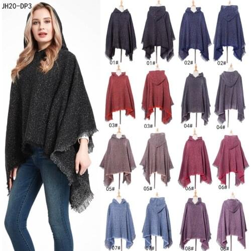 2020 Women Streetwear 8 Colors Loose Batwing Sleeve Tassel Cloak With Hat Winter Warm Knitted Plus Black Sweater Autumn Pullover