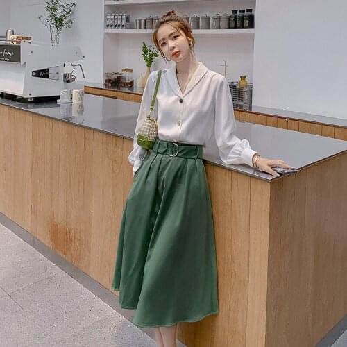 Dress Chiffon shirt womens suit spring and autumn 2021 new royal sister temperament high waist skirt two piece set