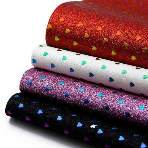 Heart Glitter Faux Artificial Synthetic Leather Fabric fir Bow DIY Decoration Crafts Faux Leather Sheets ,1Yc6681