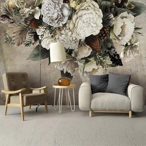 Drop Shipping Custom Mural Wallpaper European Style Retro Floral Flower Art Wall Painting Background Home Decor Wall Paper