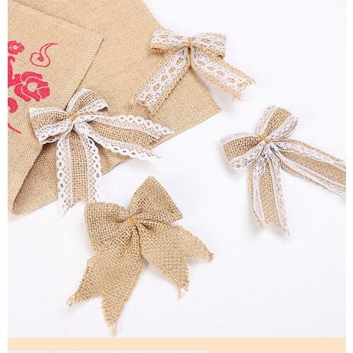 DIY Home Jute Burlap Event Party Supplies Bouquet Gadget Christmas Cultery Bowknot Bow Hand Crafts Wedding Party Decoration