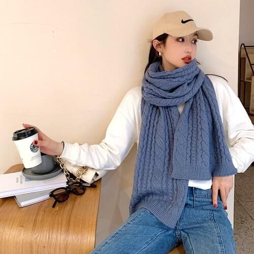KOI LEAPING Autumn and winter new Solid color warm scarf women fashion wild knitted wool thickened student bib shawl