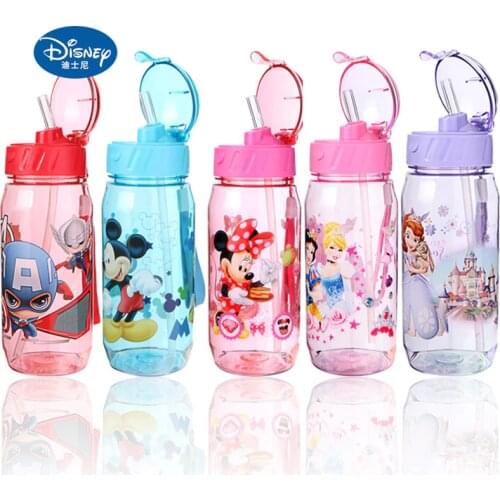 Disney Baby Minnie Mickey Feeding Cup with straw Cartoon snow White Sports water Bottle 450ML