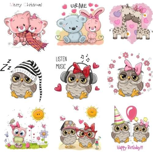 Iron-on Transfers for Clothing Animals Patches for Clothes Stickers Diy Cute Patch Flex Fusible Transfer Vinyl Adhesive Stripe C