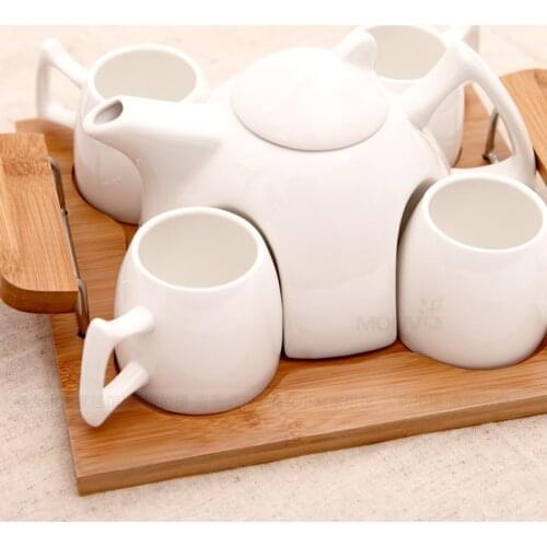 High grade white porcelain tea set include 1 pot & 4 cups & 1 tray