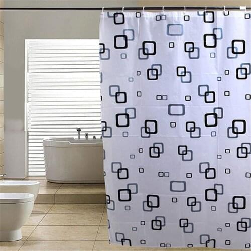 Shower Curtain Waterproo Mildew Proof PEVA With 12 Hooks Black White Square Shower Curtain Black White