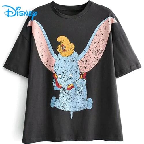 Disney Dumbo Elephant Mouse T Shirt Women Summer Casual Cartoon Tshirt Tee O-Neck Short Sleeve Lady Girls Female Femmes Tops