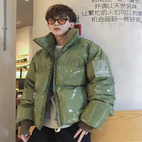 New Winter Collar Collar Loose Glossy Leather Jacket Jacket Thick Warm Coat Men and Women Couple Purple Cotton Clothing QX1329