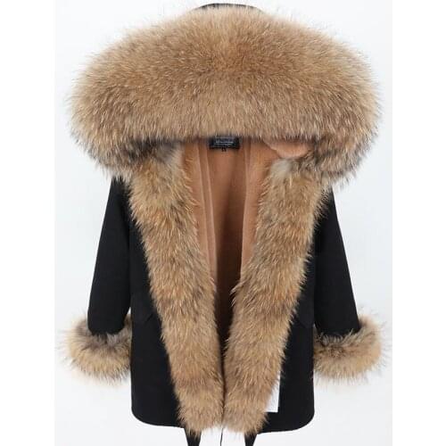 Winter Women Jacket Long Thick Warm Faux Fur Lining Real Raccoon Dog Fur Collar Removable Parka Overcoat Fashion Casual Coat