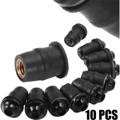 10Pcs Motorcycle M5 5mm Metric Rubber Wind Screen Fairing Well Nut Wellnut Windshield Screw For Auto Motorbike Off-road Universa