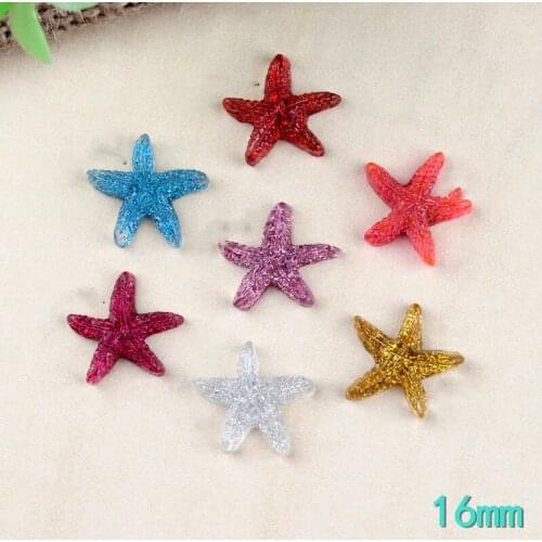 20pcs 16mm Flatback Glitter Sea Star Shape Resin Cabochons Ornament Accessories Embellishments Scrapbooking Hair Clip Decoration