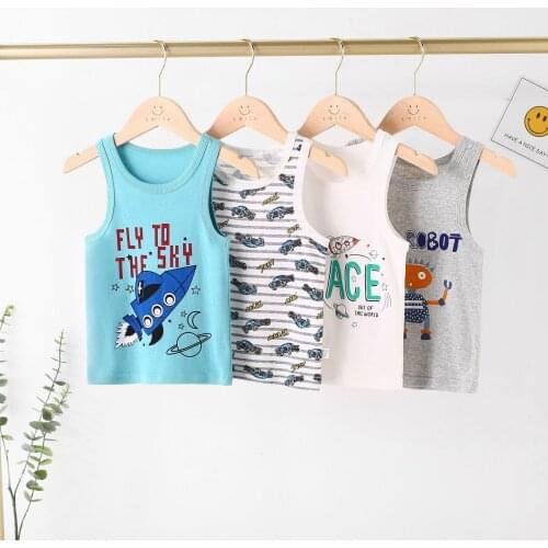 2021 Kids Summer Sleeveless T-shirt Children Tank Vest Cartoon Print Toddler Boys Soft Clothes Infant Clothing Cotton Underwear