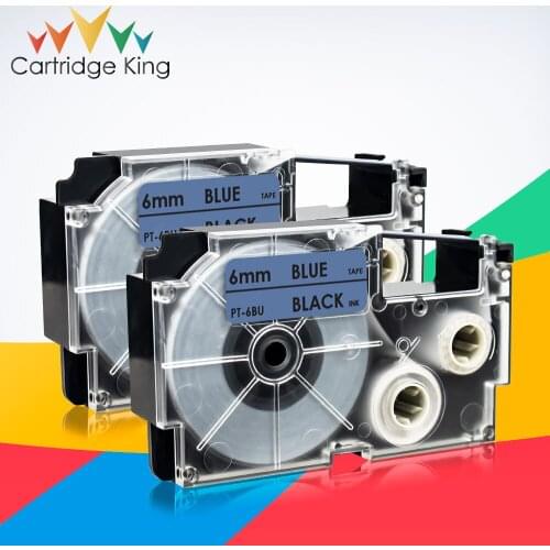 2PK Compatible for Casio XR-6BU Cassette Labeling Tape Black on Blue 6mm Replace for Casio KL-60 KL-120 KL-1500 KL-2000 KL-7000