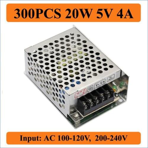 300PCS 20W 5V 4A Switching Power Supply Driver Metal AC 100-240V to DC 5V 4A 20W Voltage Transformer For LED Strip Light