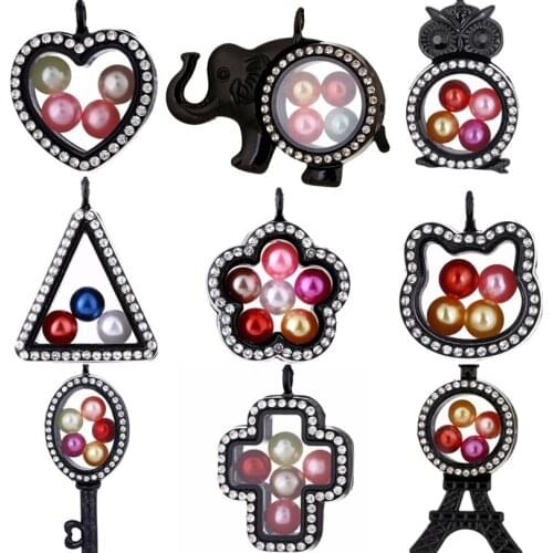 5pcs/Lot Rhinestone Heart Elephant Charms Geometric Tortoise Pendant Memory Glass Floating Photo Locket Necklaces Jewelry Diy