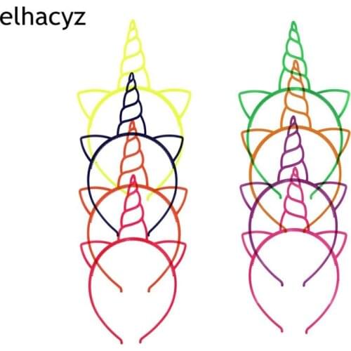 8pcs/lot Cute Girls Plastic Unicorn Hairbands Lovely Hair Hoop Headband for Birthday Supplies Hair Accessories Party Headwear