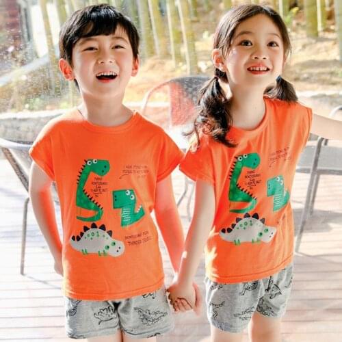 Kids Clothes Girls Pajamas Set 100%Cotton Boys Sleepwear Nightwear Summer Short Sleeve Pants 2pcs Pyjamas Anime Teenage Clothing