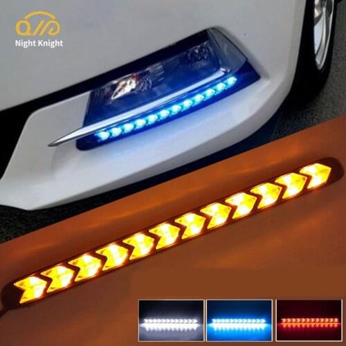 Night knight 1pair 2 Color LED DRL Car Daytime Running Lamp Lightings Led Strip 6Led 9Led 12Led Arrow Running Water Light Bar
