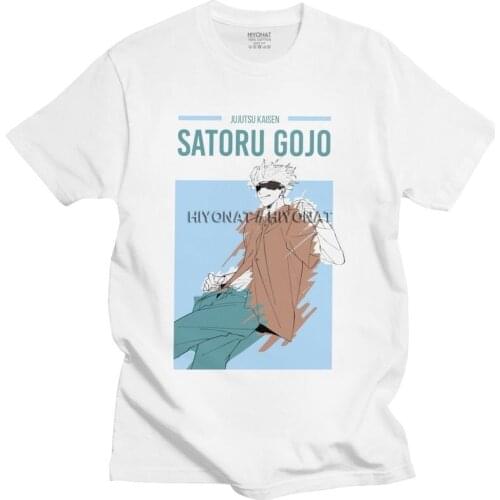Satoru Gojo Jujutsu Kaisen T Shirt for Men Pure Cotton Anime Manga Tee Tops Short Sleeved Casual Graphic Fashion Tshirt Gift