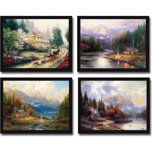 No frame Thomas forest house scenery oil painting canvas printings oil painting printed on cotton wall art decoration picture