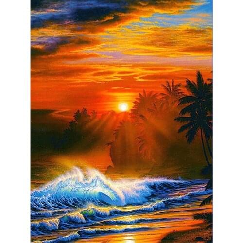 Seaside Landscape DIY 11CT Embroidery Cross Stitch Kits Craft Needlework Set Cotton Thread Printed Canvas Home Sale