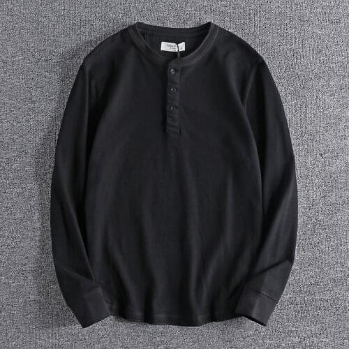 2020 new arrival American style Henry collar mens long sleeve T-shirt fashion youth base coat high quality top shirt 0733