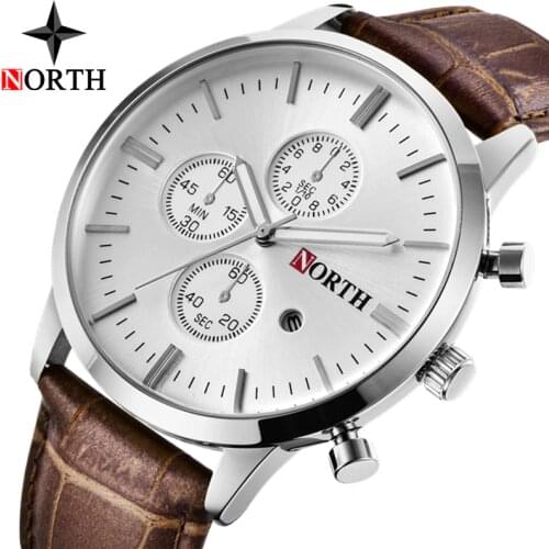 NORTH Watches Men Leather Mens Watches Top Brand Luxury Analog Quartz Watch Men Fashion Waterproof Sport Watch Relogio Masculino