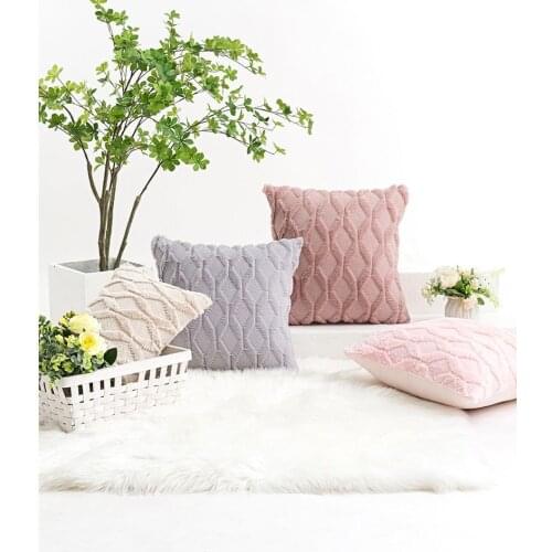 Plush Nordic ins solid color soft pillow cushion cover geometric lace pillows of various sizes