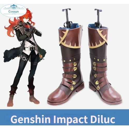 Genshin Impact Diluc Ragnvindr Games Customize Cosplay Low Heel Shoes Boots Halloween Carnival Cosplay Costume Accessories