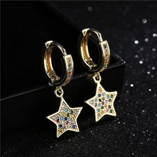 Charm Rainbow Copper Zircon Drop Earrings Fashion Star Shape Pendant Earrings Crystal Jewelry Engagement Gift For Women
