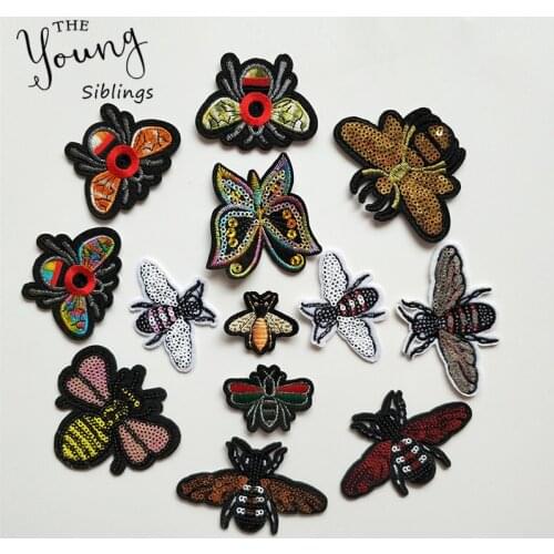 Sequins Bee Hornet Mixture Hot Melt Adhesive Patches Insect Embroidered Iron on Patch for Clothes Badges Sewing Bag Pant Sticker