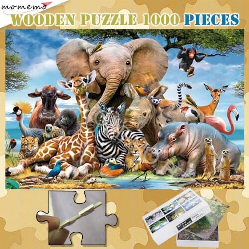 Pure Wooden 300 500 1000 Pieces Puzzle African Animals Jigsaw Picture Puzzle for Adults Customized Assembling Puzzle Games Gifts