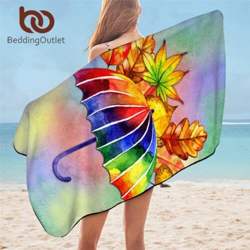 BeddingOutlet Umbrella Bathroom Towels Watercolor Beach Towel Autumn Leaves Microfiber Bath Towels For Adults Rainbow Toalla 1pc
