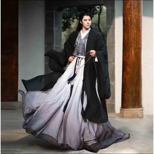 Plus Size 4XL Hanfu Men Chinese Traditional Embroidery Hanfu Couples Cosplay Costume Fancy Dress Black&Gray Hanfu Jacket For Men