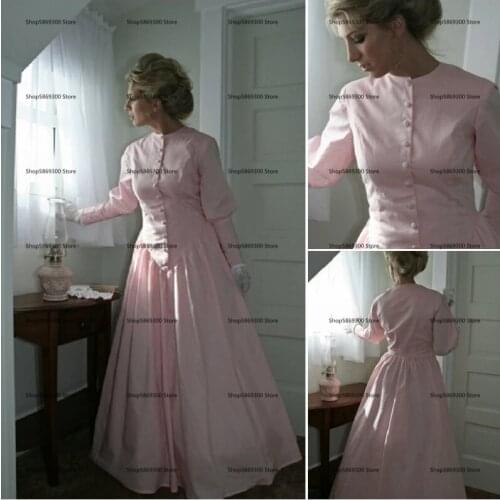 Pink Long Sleeve Prom Dresses HIstory Victorian 1920s' Civil War Scarlett Theater Costume Halloween Renaissan Evening Gown