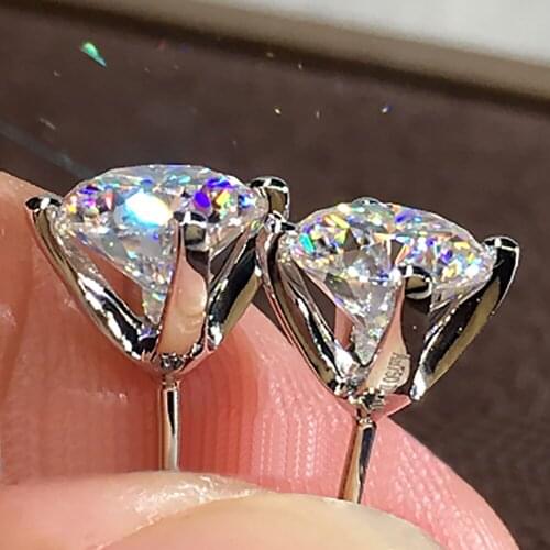 18K White Gold 2 Carat Stud Earrings Women Present Wedding Anniversary Engagement Party Each 1 Carat Round Moissanite Diamond