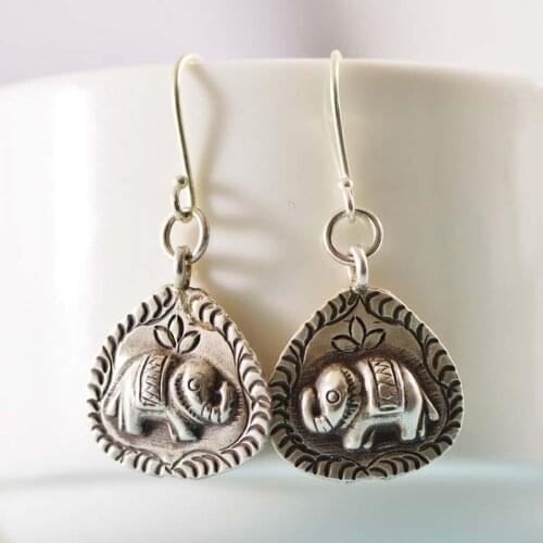 Real S925 Sterling Silver Retro Personality Make Old Elephant Fashion Lovely Lady Earrings Exquisite Charm Jewelry
