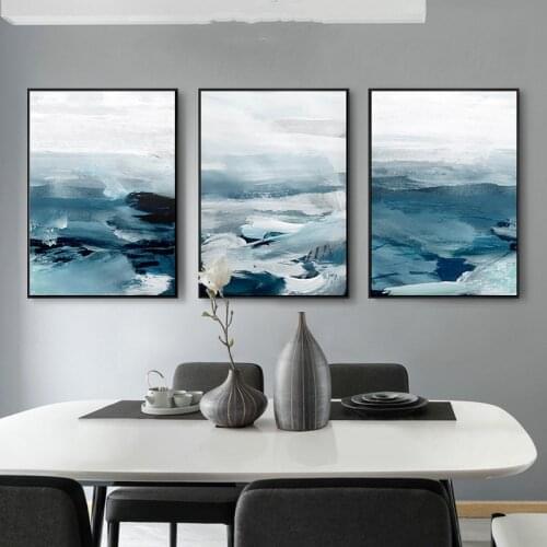 Nordic Style Dark Blue Powder Dust Poster And Print Abstract Canvas Painting Fashion Wall Art For Living Room Bedroom Home Decor