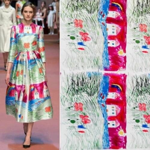 Cartoon Printed Parent-child Wear Polyester Fabric Graffiti Clothing Shirt DIY Cloth for Dress Home Textile Alibaba Express