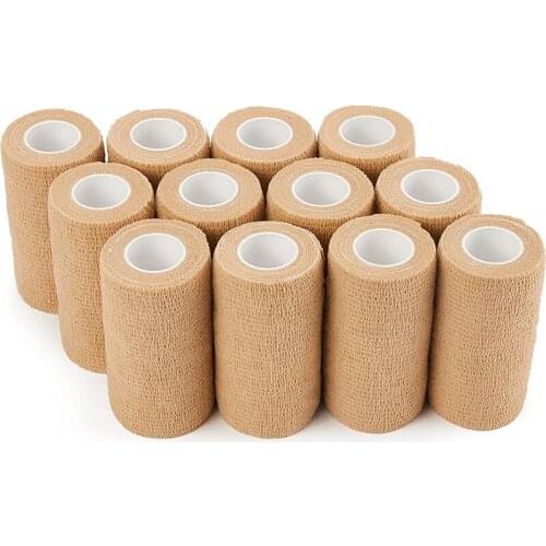 Top!-12 Rolls Beige Elastic Self-Adhesive Bandage 10 cmx4.5M Sports Elastic Bandage for Sports Injury and Pet Treatment