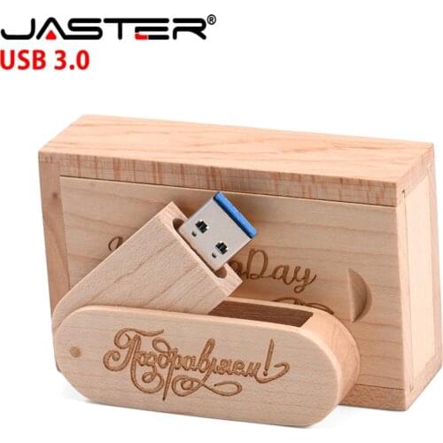 JASTER USB 3.0 creative wooden Rotate usb+box flash drive 4GB/8GB/16GB/32GB/64GB pendrive External Storage(free custom logo)