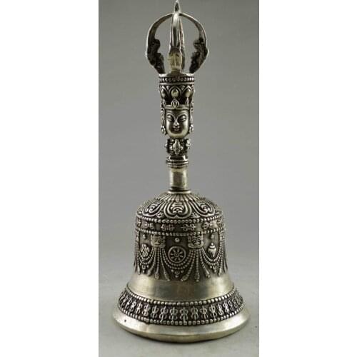 China Tibet escultura budista de plata de Buda reloj de exorcismo multialicate campana NR66 artesanía de metal
