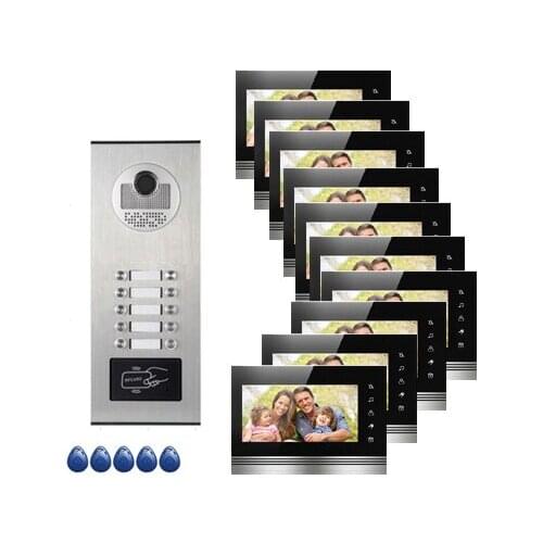 Top Quality Home Security Intercom System Doorbell For 10-apartments w/t 7"Video Door Phone Monitors ID card Unlocking