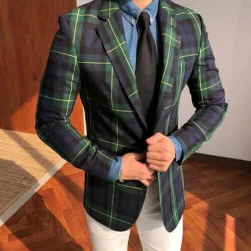 Green Windowpane Single Breasted Plaid Jacket With Ivory Pants Slim Fit Smart Casual Plaid Coat Custom Made 2 Pieces Blazers