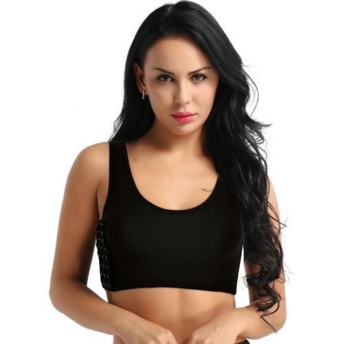 Women Fashion Short Corset Breathable Sport Bra Chest Binder Tank Top Vest Camisole Super Flat Chest Gym Casual Crop Tops Sexy