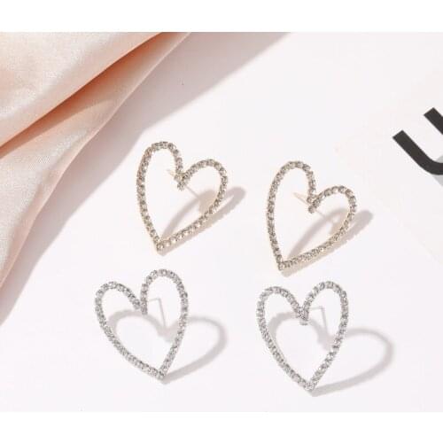 1Pair New Hollow Heart Earrings for Women Earring Gold Color Rhinestone Stud Earing Fashion Jewelry for Girlfriend Gift E401