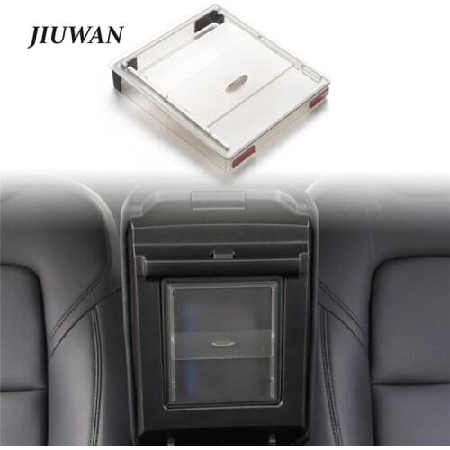 1Pc Silver Black Transparent Hidden Holder Car Armrest Center Storage Box Organizer Containers for Tesla Model 3 2017 2018 2019