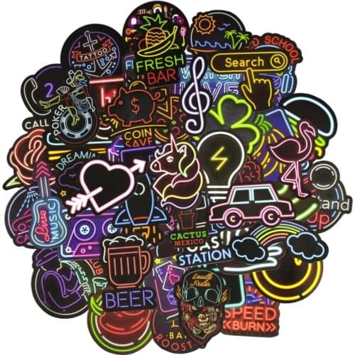10/30/50Pcs Neon Light Sticker Cute Anime Icon Animal Stickers Waterproof Laptop Suitcase Guitar Refrigerator Car Decals Sticker