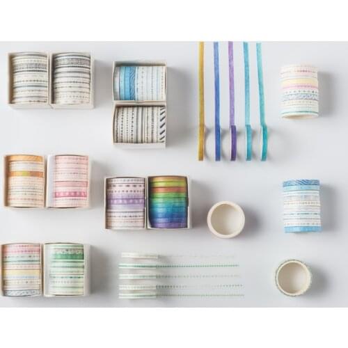 10pcs Basic Frame Paper Washi Tape Set 5mm Lace Kawaii Pattern Rainbow Color Adhesive Masking Tapes Stickers Decoration A6701
